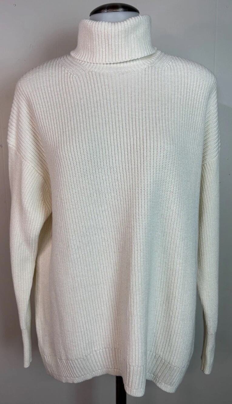 J.CREW Cream Rib-Knit Turtleneck Cashmere Blend Pullover Sweater M